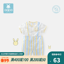 aqpa female baby short sleeve one-piece clothes summer children gauze front open halagha thin baby cartoon climbing clothes underwear