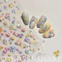 Spring flower stickers nail art shells colorful reliefs wild flowers romantic tomoni oil paintings small flowers fresh and cute
