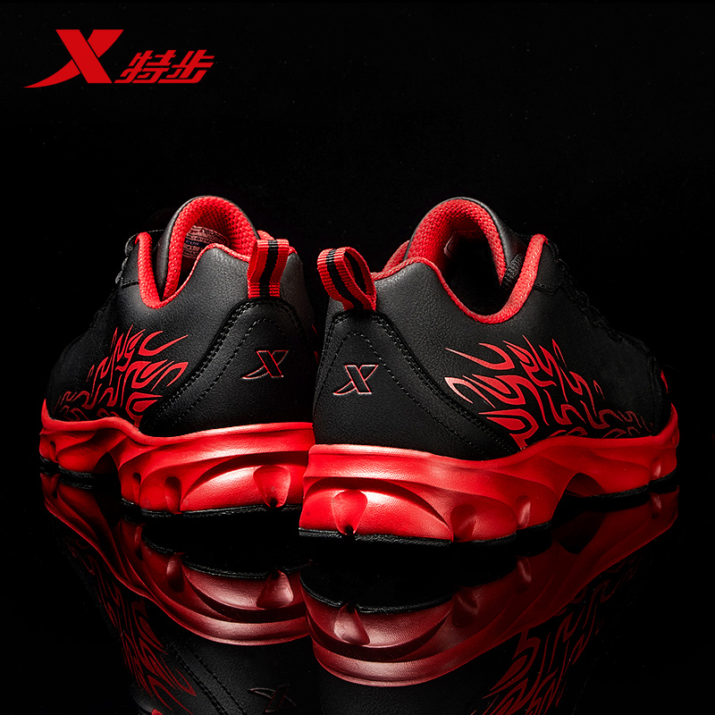 Xtep shock-absorbing running shoes men's 2022 autumn new red leather sneakers men's mesh casual shoes men