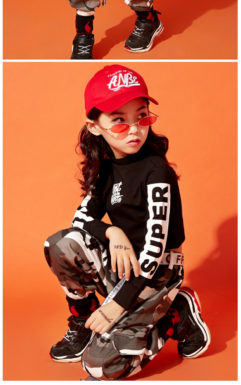 Quần áo khiêu vũ trẻ em phù hợp với hiphop hip-hop đường phố trang phục khiêu vũ cô gái nhảy jazz quần áo biểu diễn quần áo thực hành lỏng lẻo kinh doanh quần áo trẻ em