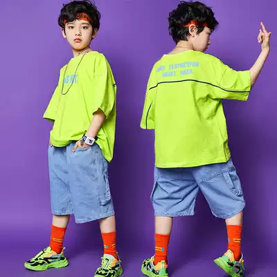 Children's hip hop suit boy hip hop performance tide loose short sleeve pants hiphop short sleeve cowboy handsome