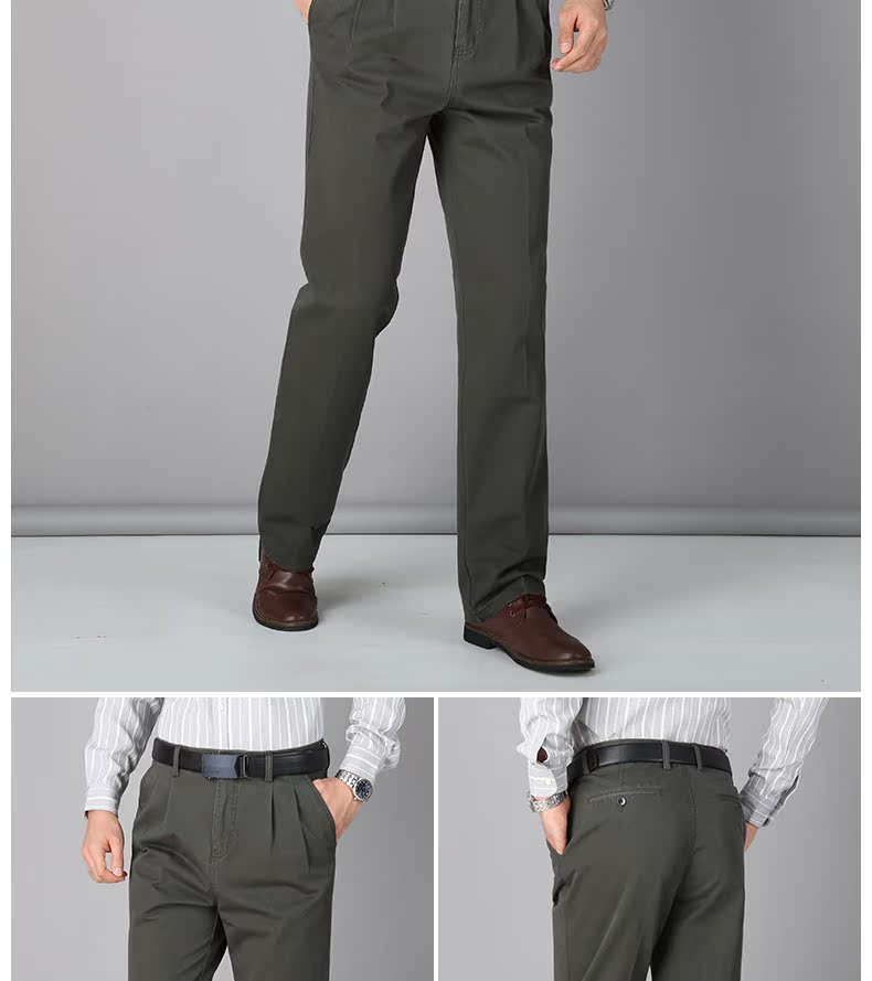 Quần cotton nam trung niên mùa đông cộng với nhung dày cao eo trung niên giản dị quần lỏng đôi quần xếp li xếp li quần tây nam đẹp