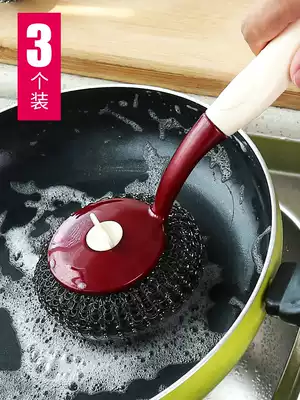 3 kitchen long handle steel wire ball washing brush detachable brush stainless steel cleaning brush dishwashing brush