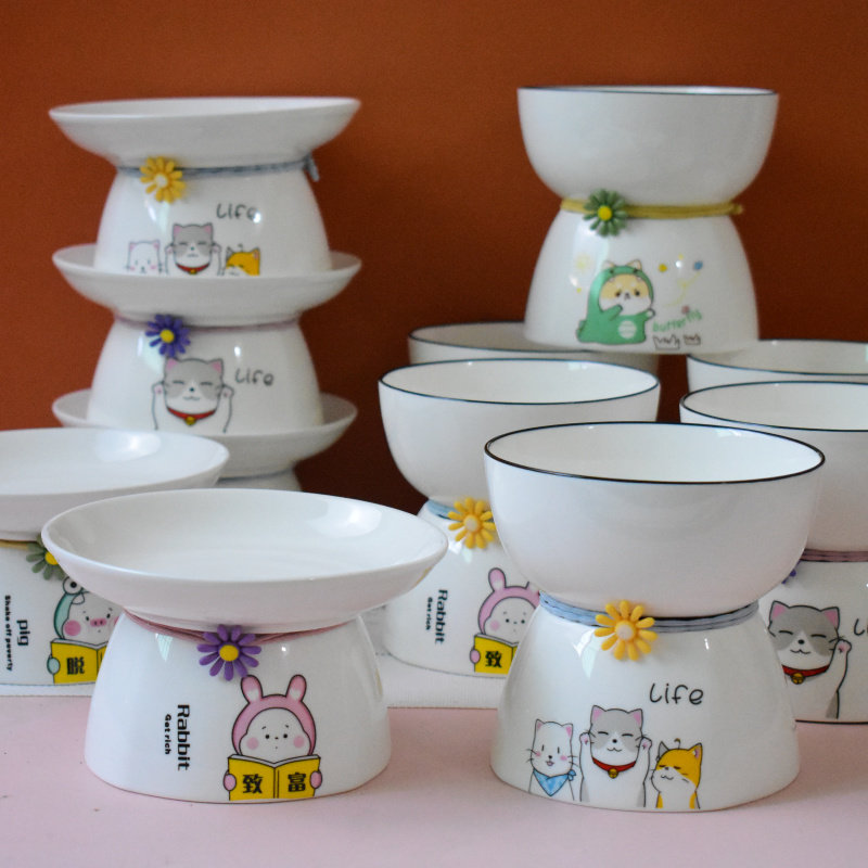 Wide Mouth Cat Bowl Cat Basin Ceramic Bowl protection Cervical Cat Food Bowl Pet Drinking Water Bowl dog bowls High foot rice bowls Cat Bowl-Taobao