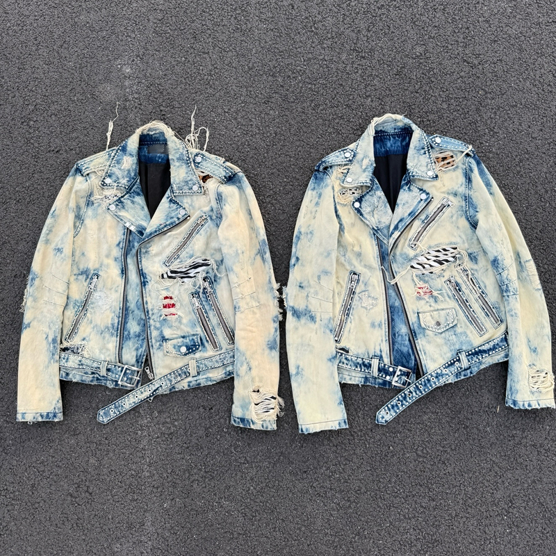 【The Strongest on the Market for Comparison】Regret-Free Blue Tie-Dye Washed Vintage Biker Jacket High Street Coat 【The Strongest on the Market for Comparison】Regret-Free Blue Tie-Dye Washed Vintage Biker Jacket High Street Coat