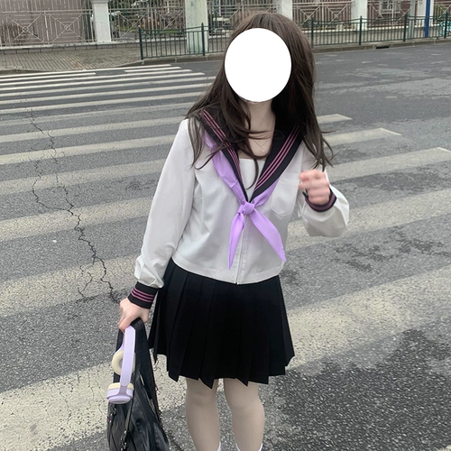 Сиреневая оригинальная студенческая юбка в складку, японский базовый комплект