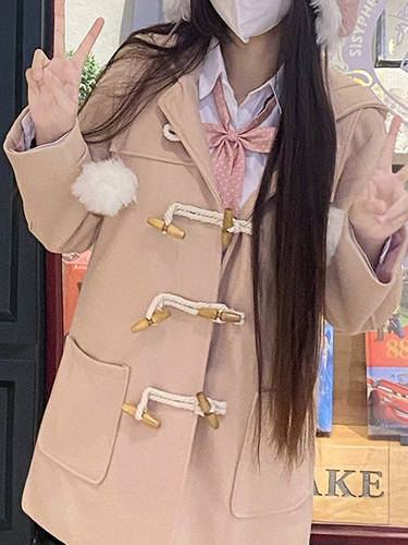 Розовое шерстяное пальто, длинная японская куртка для школьников, средней длины, подходит для подростков, увеличенная толщина