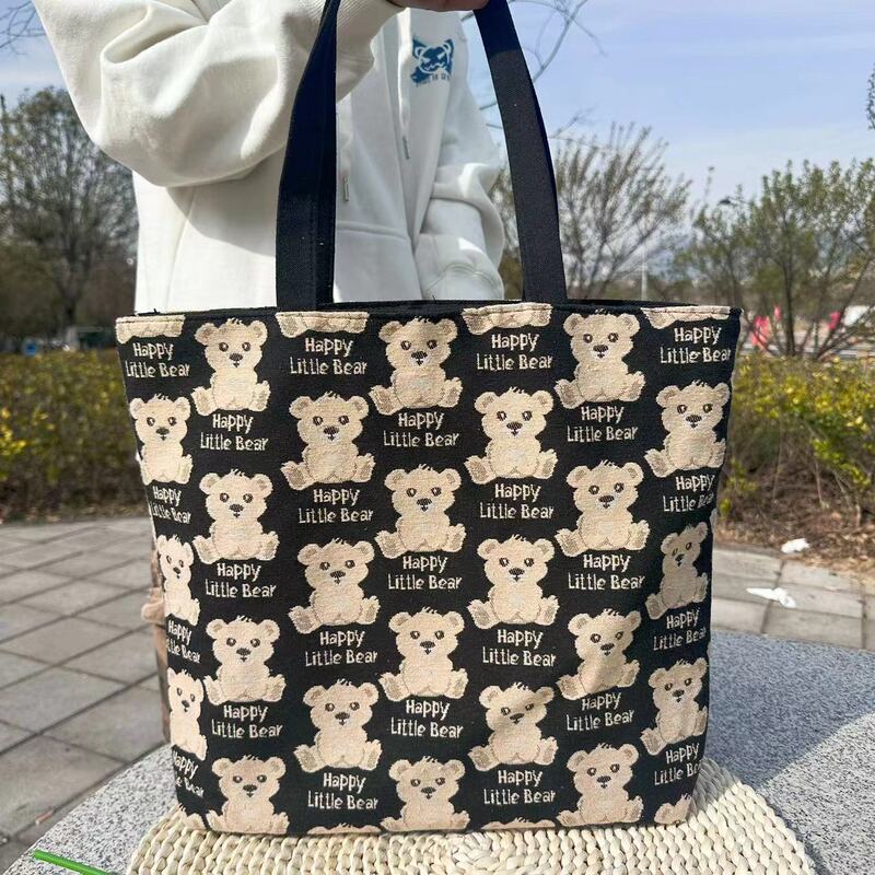 Fashionable Double-Sided Gold Thread Embroidered Canvas Bag, Large Capacity Shoulder Bag, Handbag, Exquisite and Stylish Small Handbag, Portable