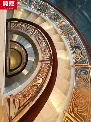 Villa Club Hotel Rotating Stairs Curved Staircase Guardrail Customized Aluminum Sheet Copper Plate Fine Engraved Stair Handrail