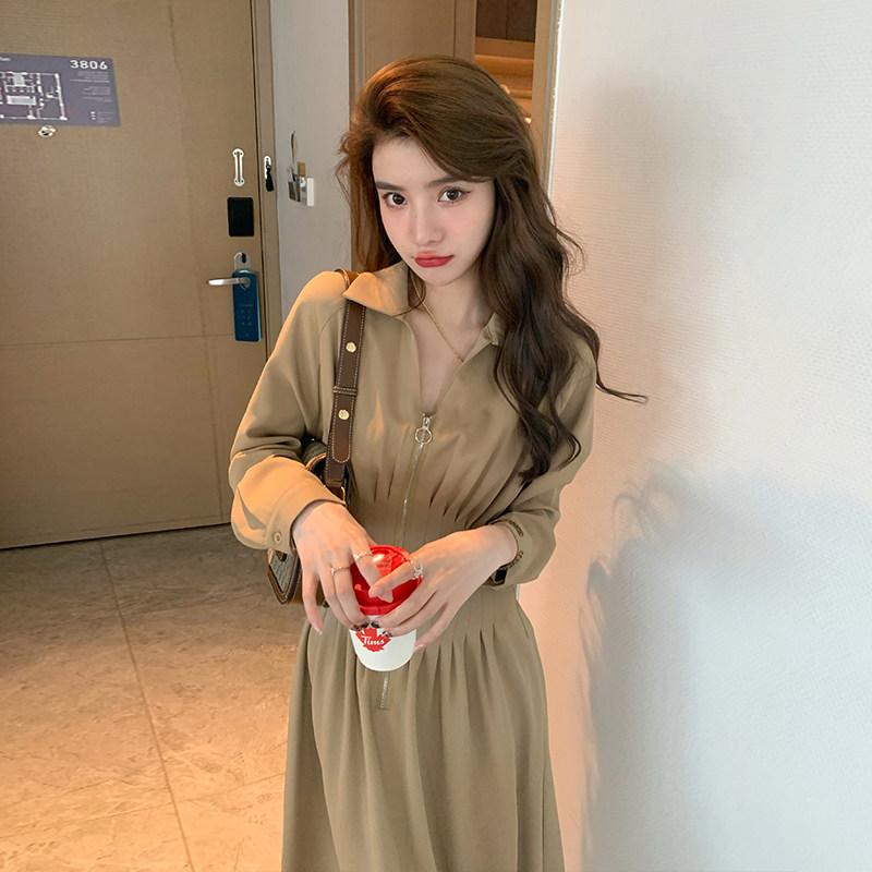 Shirt one-piece dress autumn dress 2023 new female Hepburn Atmosphere Quality Long Sleeves Cashew Slim to Advanced Sensation Skirt-Taobao