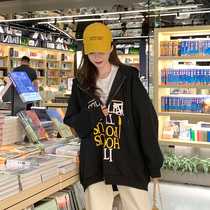 Spring coat womens 2021 New hooded long Korean sweater plus velvet padded cardigan loose size shirt