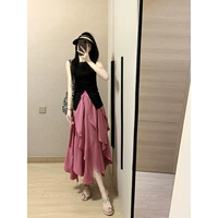 Розовая юбка [крутой и крутой костюм сестры в западном стиле, элитное маленькое платье, полный комплект модной одежды в гонконгском стиле для молодых людей, чтобы уменьшить возраст, европейские товары, красивый и модный толстый мм, большой размер для улицы и темперамент известной дамы с сильной аурой]