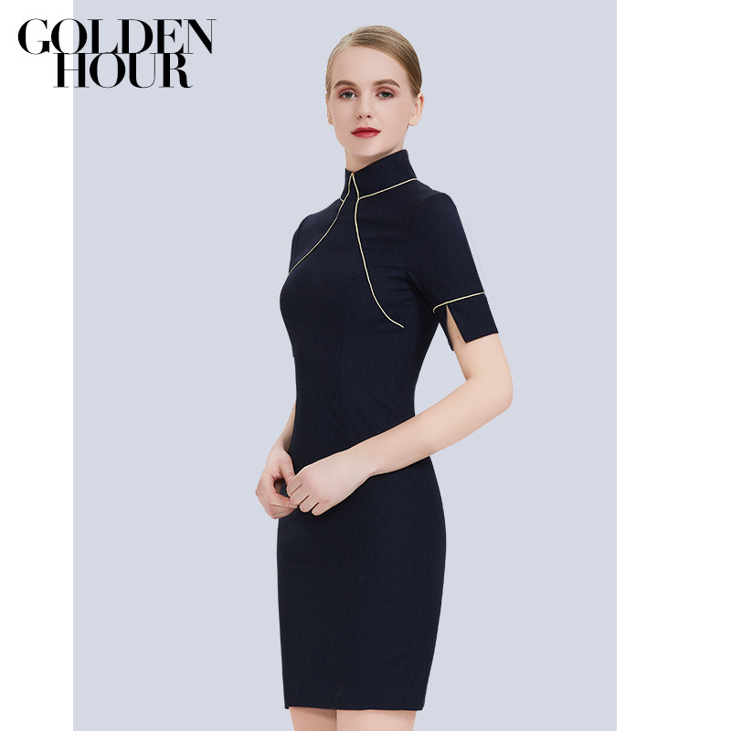 Foreign Dress Woman High-end Work Flight Attendant Flight Attendant Qipao Improved Version Package Skirt Sample House Display Center Front Desk Welcome Guest Work Clothes