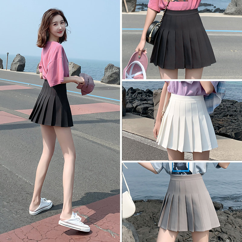 High quality pleated skirt women's summer spring and autumn black skirt high waist a character thin and versatile small man short skirt