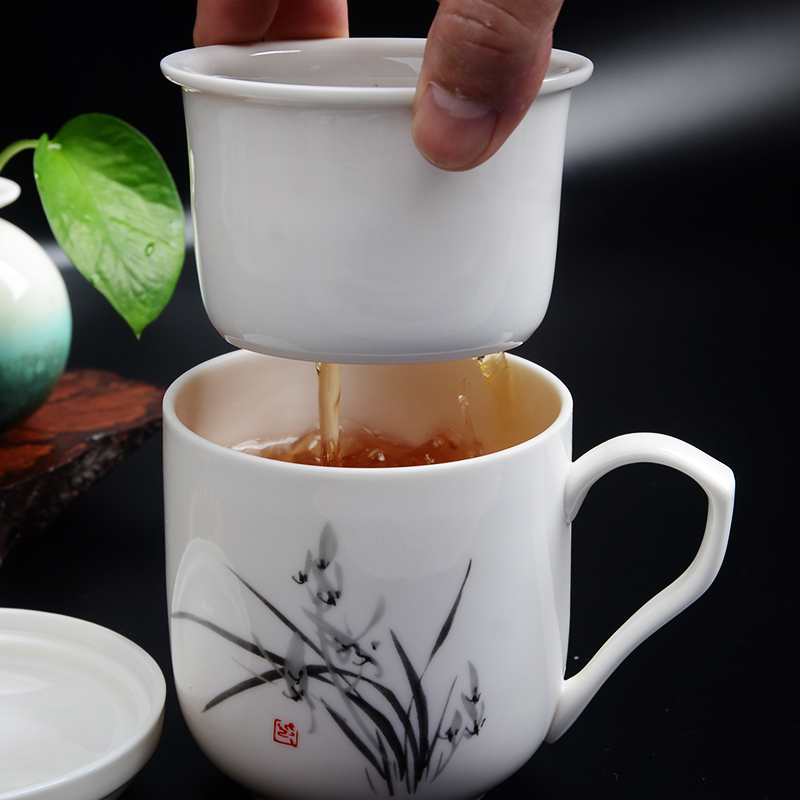 Xiang feng white porcelain ceramic cups with cover with filter water cup tea cups of tea cup office separation household cup