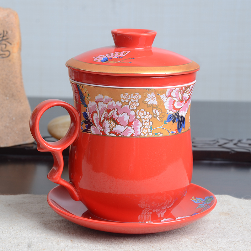 Xiang feng ceramic cups with cover ceramic cup with water filtration China personal office and meeting gift mugs
