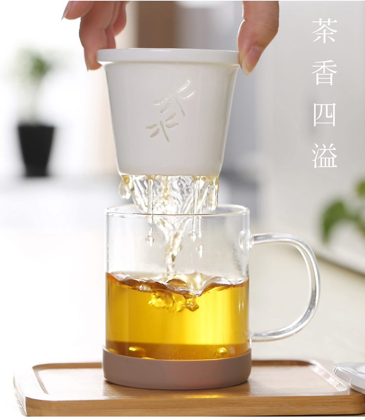 Ceramic cups domestic high temperature resistant glass tea set with cover filter office separation of tea cups