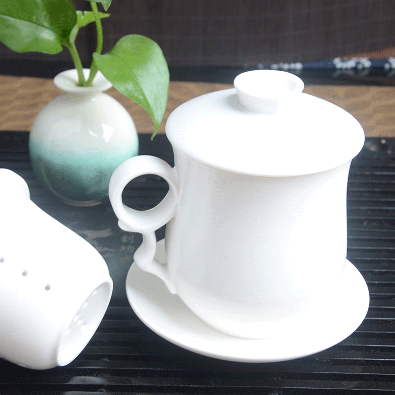 Ceramic filter cups with cover tea cup cup glass office meeting cup hotel white cup can be customized