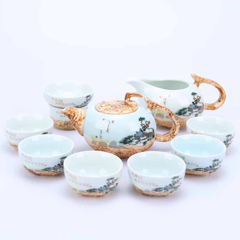 Tea sets suit kunfu Tea stone glaze ceramic cups a complete set of blue and white porcelain teacup tureen Tea sets