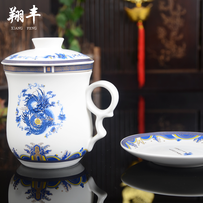 Xiang feng office four cups of jade porcelain cup with cover filter glass ceramic office tea tea cup