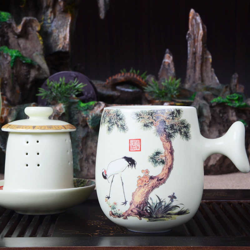 Xiang feng ceramic four - piece personal office up filter cup with cover cups tea cup