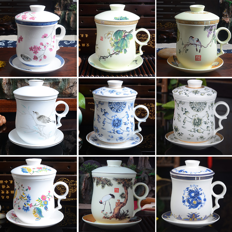 Ceramic keller cup with cover office filtering cup cup tea cup 4 times and meeting the personal boss make tea cups