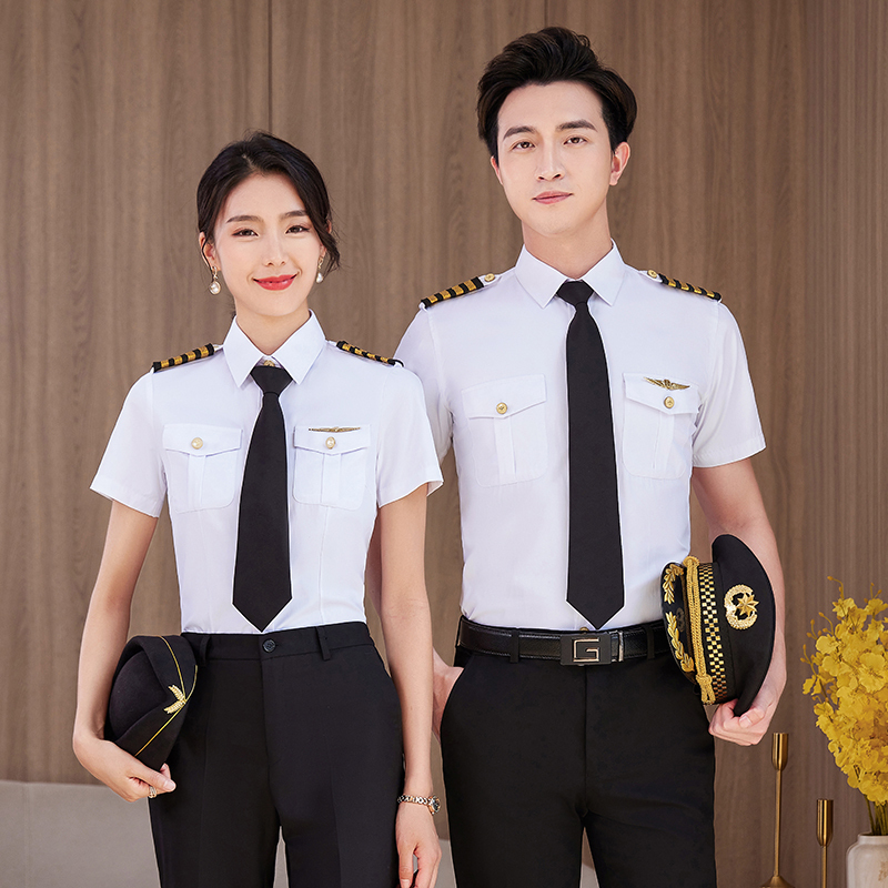 Unisex Professional Shirts, Short-Sleeved Aviation Academy Pilot, Stewardess, Captain Uniform Shirts, Navy Work Clothes Unisex Professional Shirts, Short-Sleeved Aviation Academy Pilot, Stewardess, Captain Uniform Shirts, Navy Work Clothes