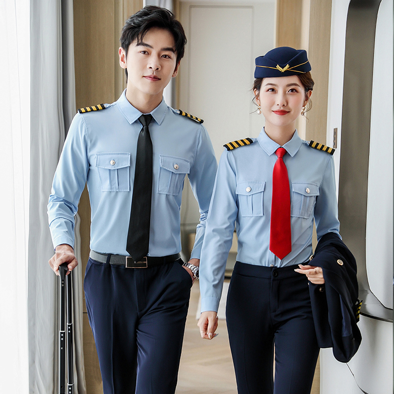 Unisex Professional Attire Shirts, Navy Aviation Pilot, Flight Attendant Uniform, Pilot, Flight Attendant, Security Guard Long-Sleeved Shirt