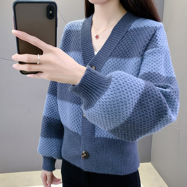 Spring short V-neck knitted cardigan ins style western style versatile classic casual slimming women's sweater small jacket