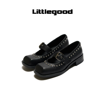 Littlegood retro rivet mary jane shoes women's 2026 autumn new square heel all-match