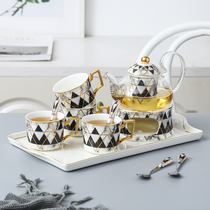 Light luxury style European-style tea pot English afternoon tea tea set Living room household glass fruit teapot can be heated