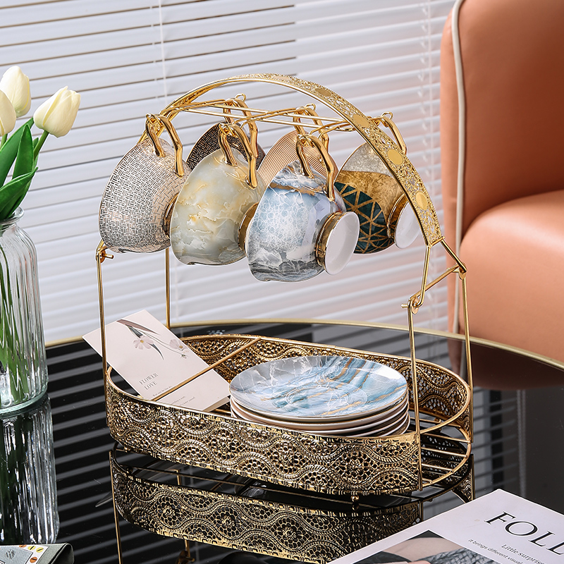 欧式复古铁艺咖啡杯架，轻奢酒柜展示架，咖啡厅必备神器！🌟