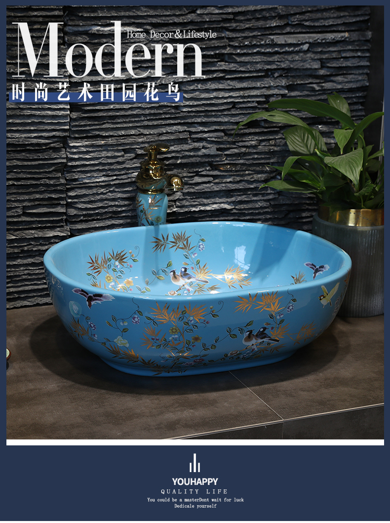 On the ceramic bowl square painting of flowers and art basin sink basin bathroom sinks counters are contracted household