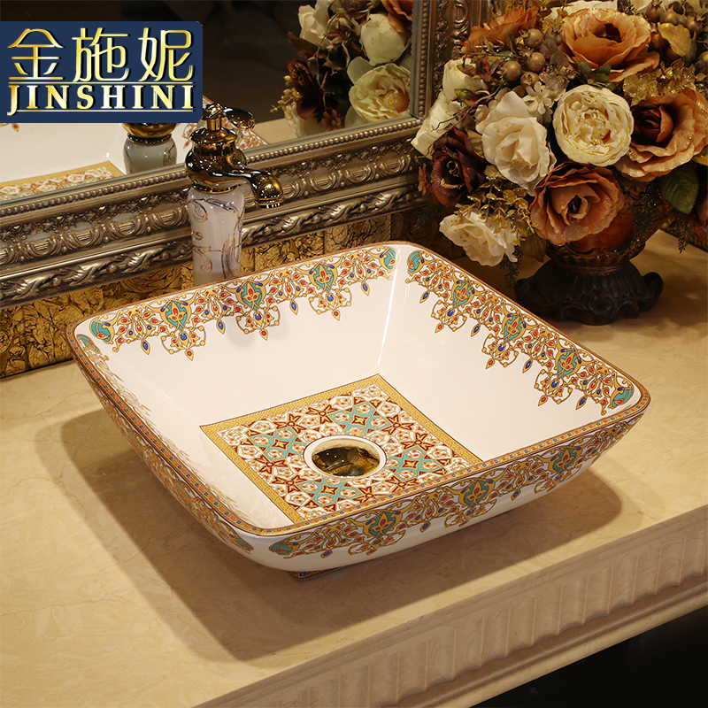 Gold cellnique stage basin of jingdezhen ceramic lavabo that defend bath lavatory basin square glass stones