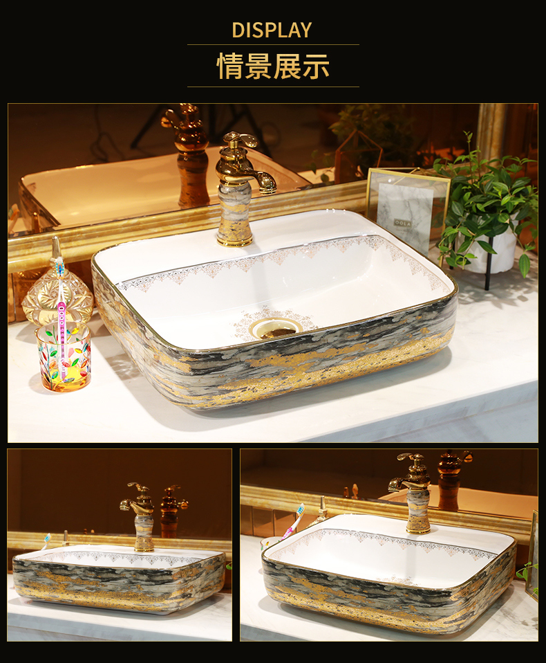 European golden marble ceramic lavatory basin square contracted household toilet lavabo art on stage