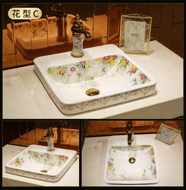 Square ceramic half embedded in taichung basin sinks single basin household art stage basin sink basin