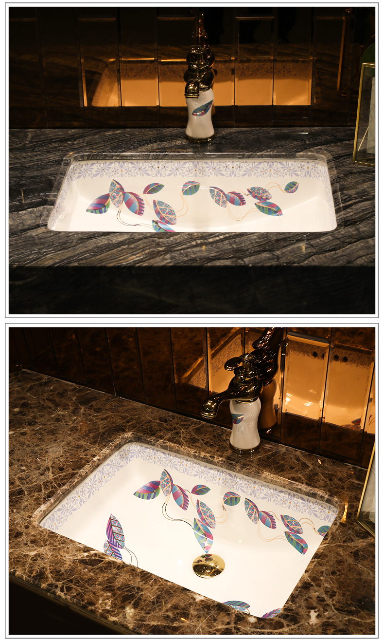 Colorful leaves undercounter embedded sinks lavabo household ceramic square basin integrated basin basin