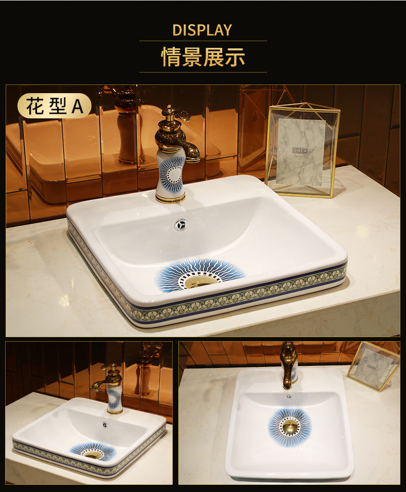 Square ceramic half embedded in taichung basin sinks single basin household art stage basin sink basin