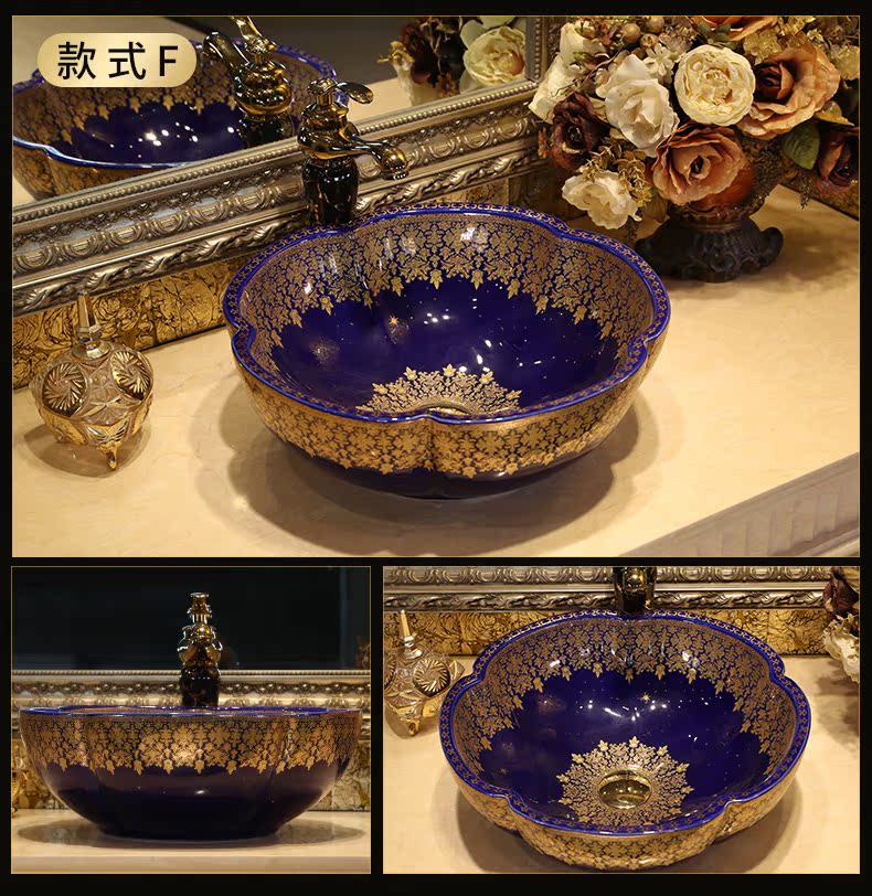 Gold cellnique jingdezhen ceramic art on the stage basin bathroom sink European wind its ehrs face basin scale many design and color