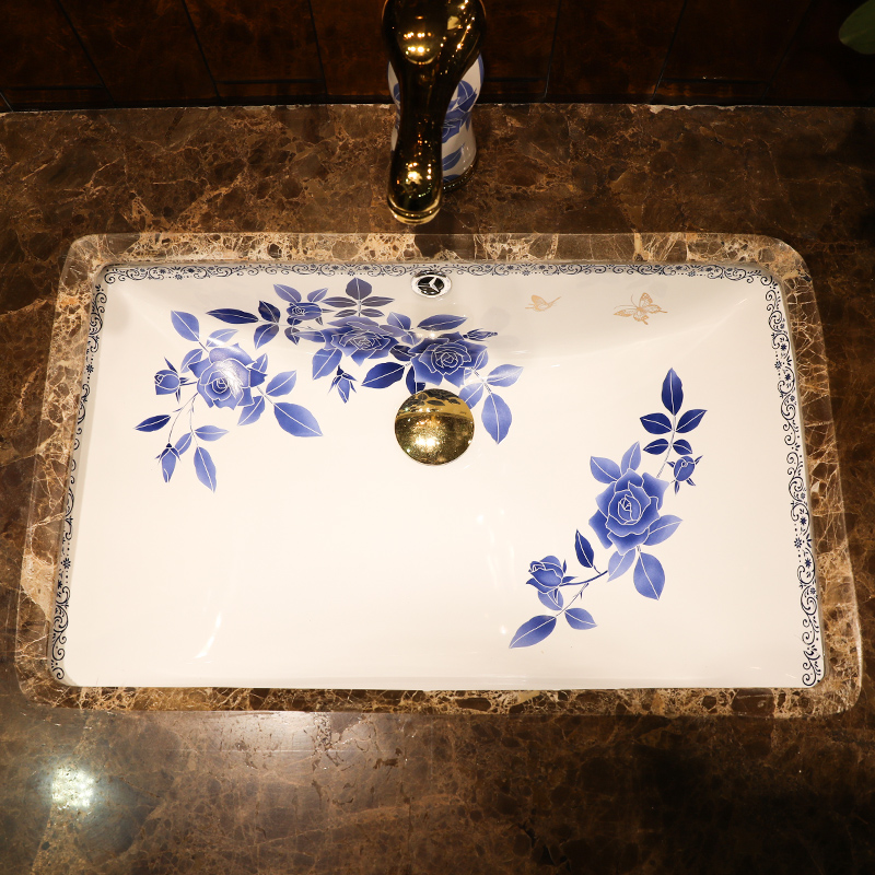 Chinese blue and white roses art ceramic undercounter sink size more embedded household laundry pool terrace
