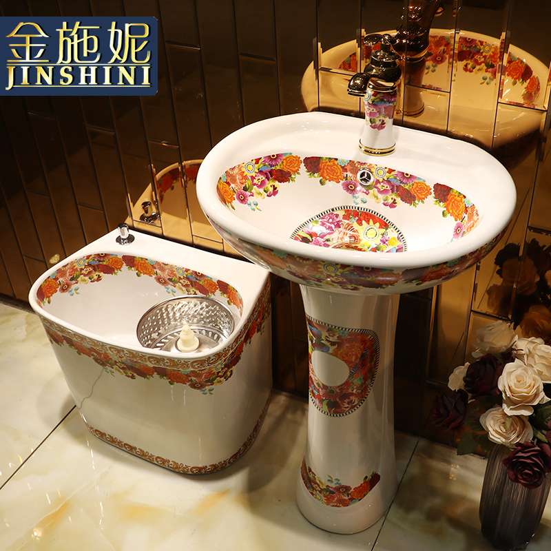 Sink a body art lavatory basin of ceramic retro pillar antique bathroom is suing balcony Sink