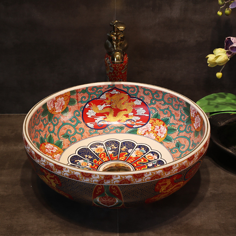 Gold cellnique toilet basin art of jingdezhen ceramic table circular basin balcony lavatory restoring ancient ways