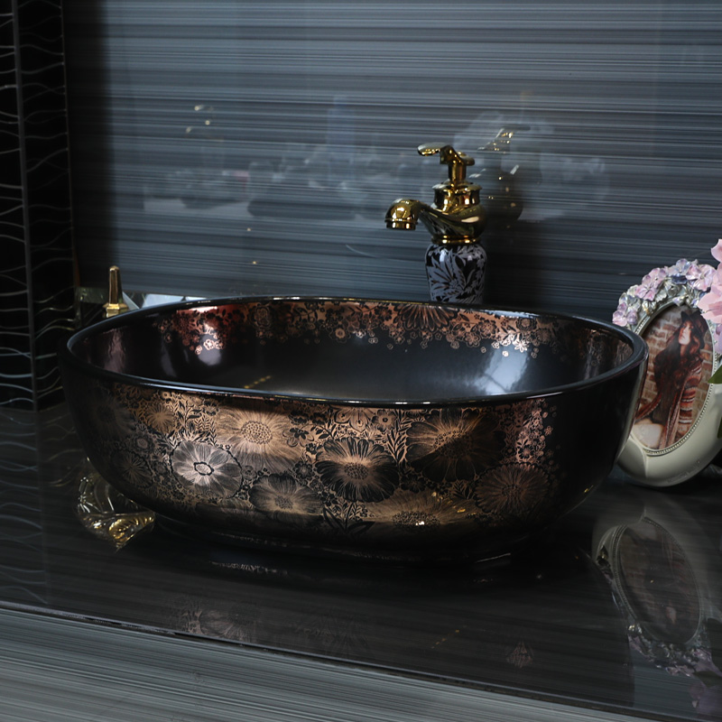 Gold cellnique black light ceramic basin hotel art basin basin lavatory toilet lavabo on stage