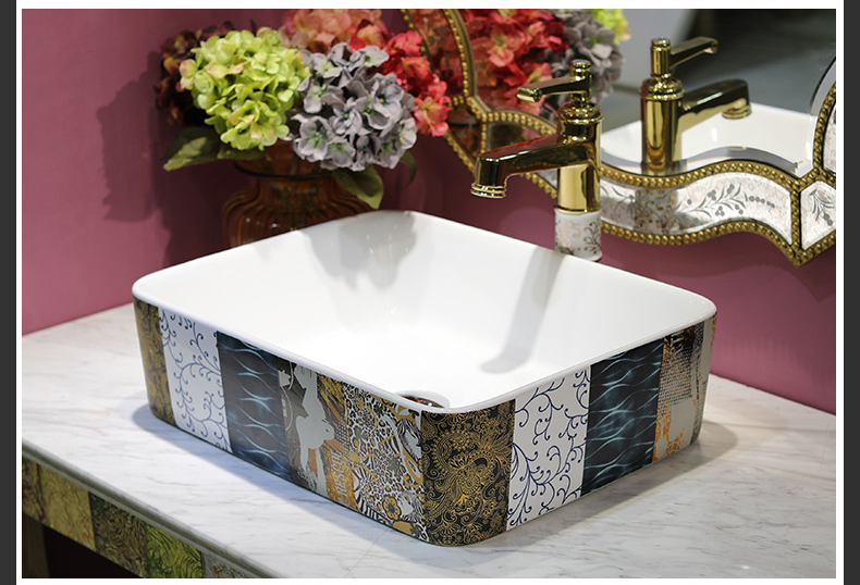 Ceramic art stage basin sink household single balcony square lavatory basin basin bathroom toilet