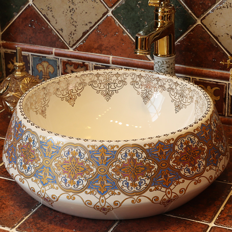 Gold cellnique bath lavatory basin of ceramic table European toilet basin of wash one coloured glaze coloured drawing or pattern of the basin that wash a face