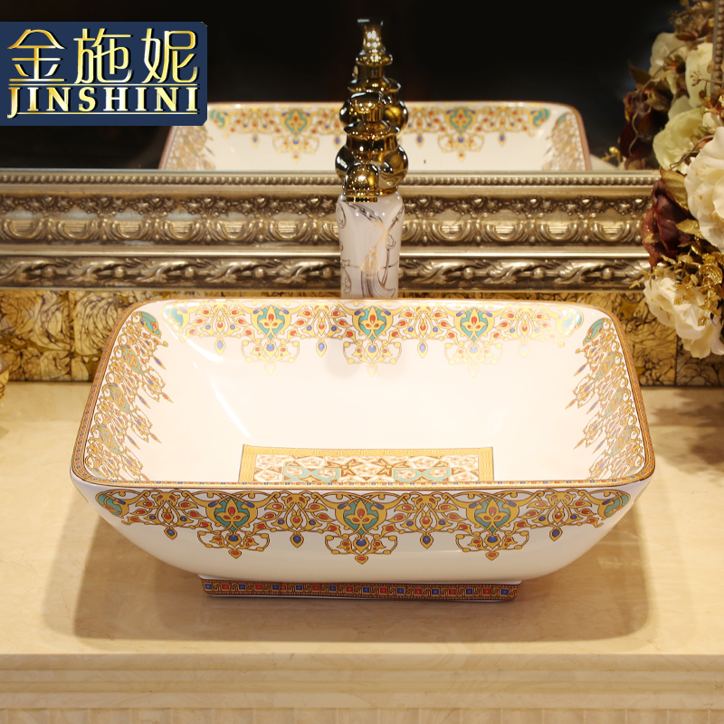 Gold cellnique stage basin of jingdezhen ceramic lavabo that defend bath lavatory basin square glass stones