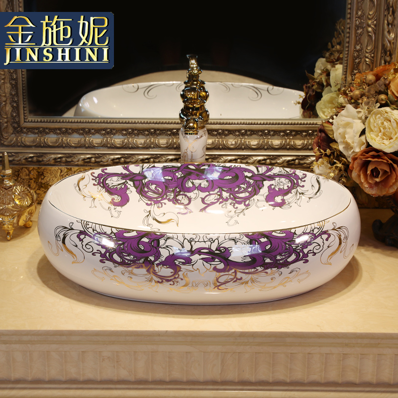 European ceramic wash a face to the stage basin oval household washing basin bathroom balcony rectangular art basin