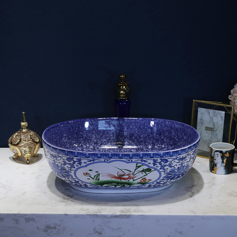 Jingdezhen ceramic stage basin sink elliptic toilet basin washing a face wash gargle household art basin