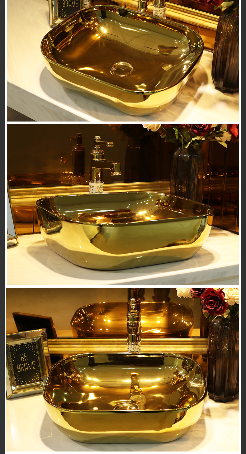 Jingdezhen ceramic household lavabo art basin rectangle lavatory toilet stage basin to gold