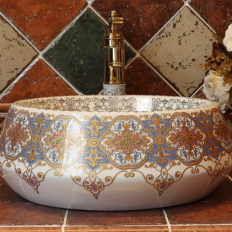 Gold cellnique bath lavatory basin of ceramic table European toilet basin of wash one coloured glaze coloured drawing or pattern of the basin that wash a face